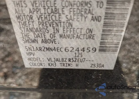 2014 Nissan Pathfinder S из США, поврежденный, VIN 5N1AR2MN4EC624459